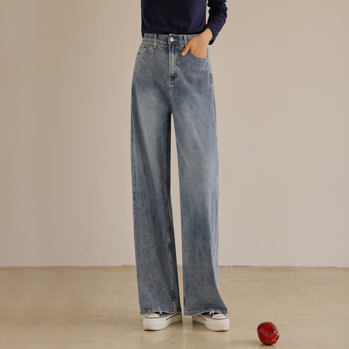 <b>[Made]</b> Washed side-cut wide denim pants