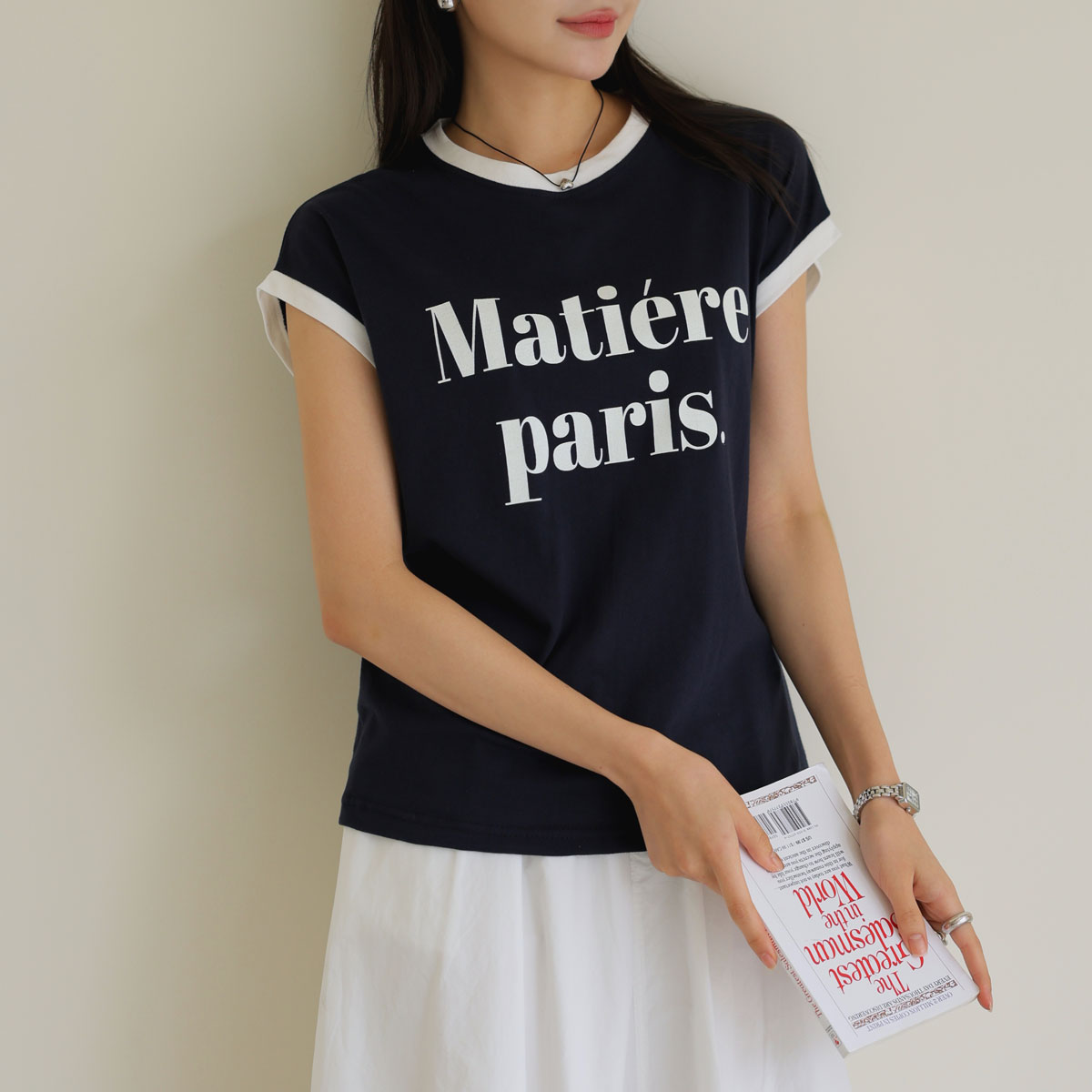 Paris Font Color Block Short Sleeve T-shirt