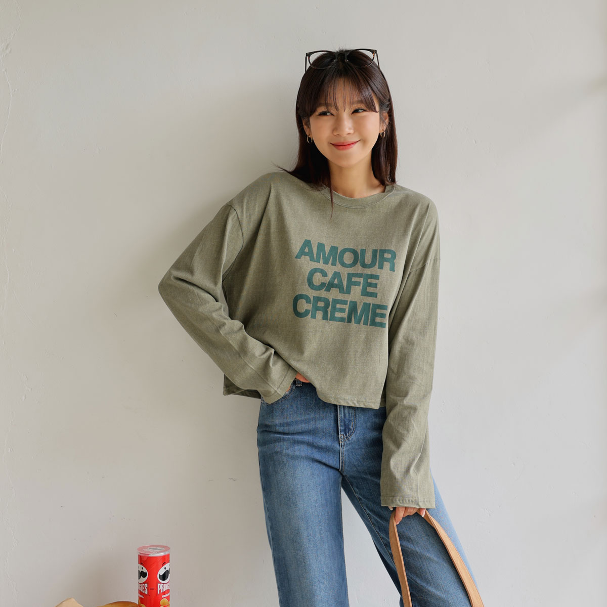 Cafe Lettering Pigment Long Sleeve T-shirt