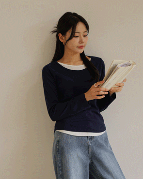 Fake color block long-sleeved T-shirt