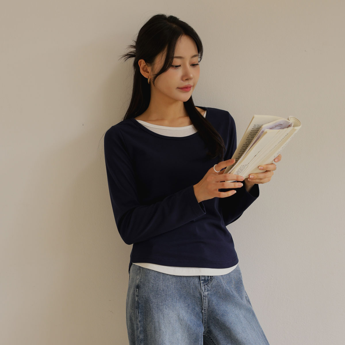 Fake color block long-sleeved T-shirt