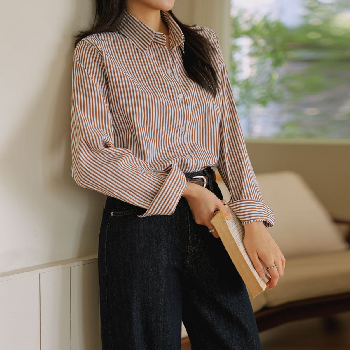 Lazy Wrinkle Free Embroidered Stripe Shirt