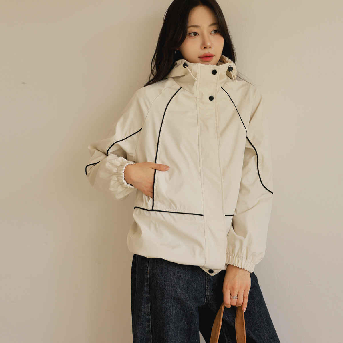 Wind line color blocking windbreaker