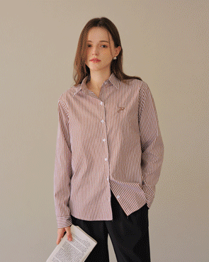 Wrinkle-free Love Embroidery Stripe Shirt