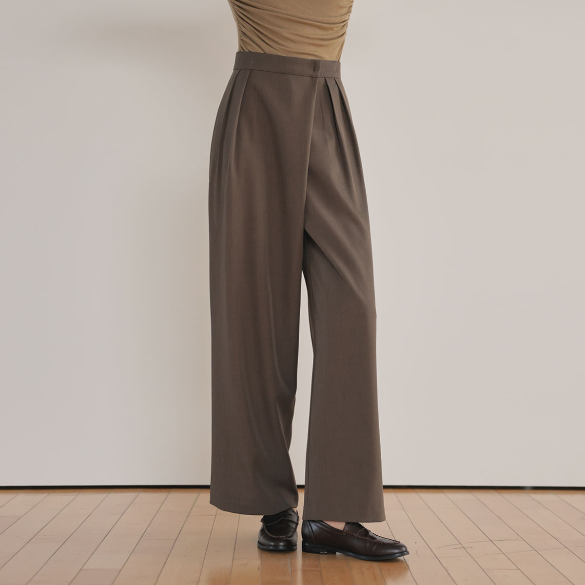 Pintuck Modern Wrap Wide Slacks