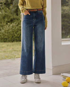 Jelly tension hem point wide denim pants