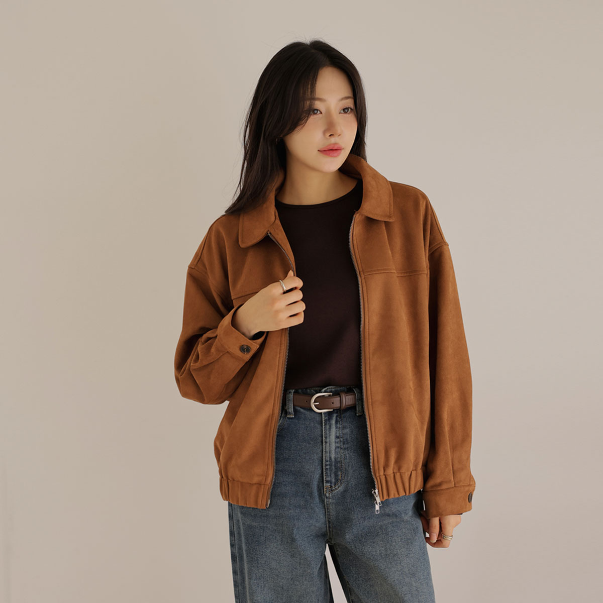 Suede collar blue jean jacket
