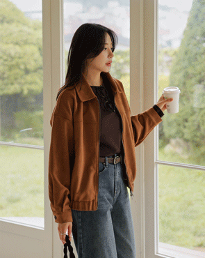 Suede collar blue jean jacket