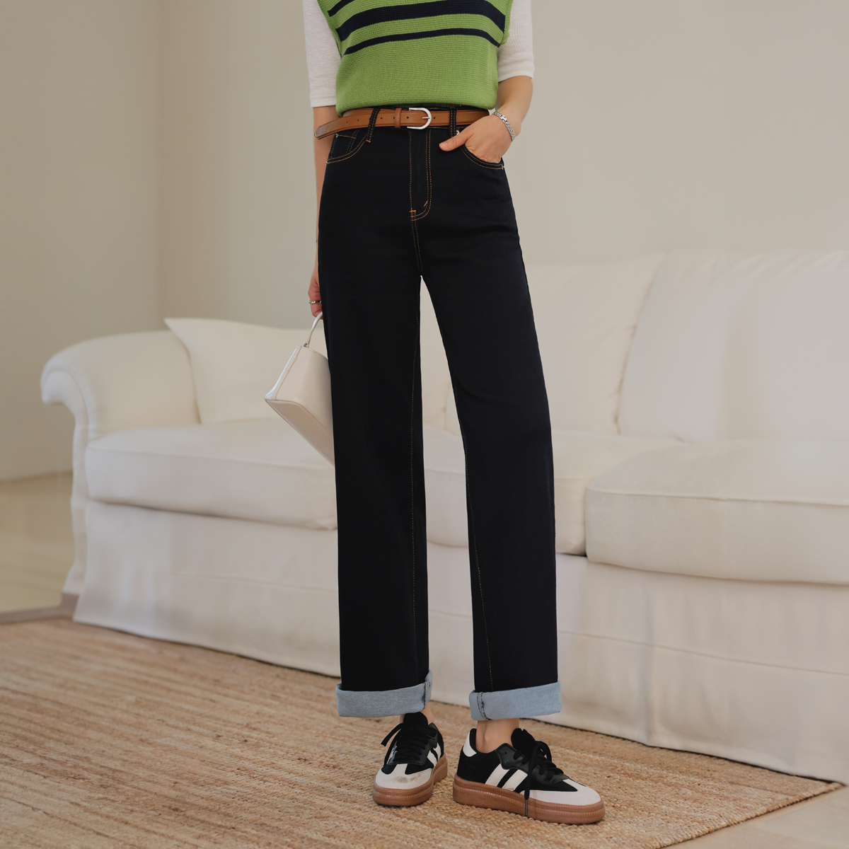 Jelly Tension Semi-Wide Deep Denim Pants