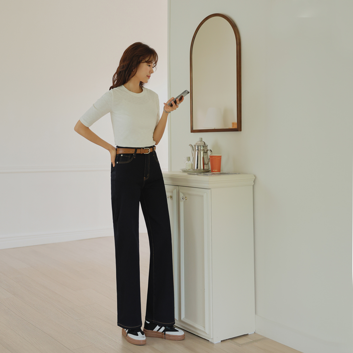 Jelly Tension Semi-Wide Deep Denim Pants