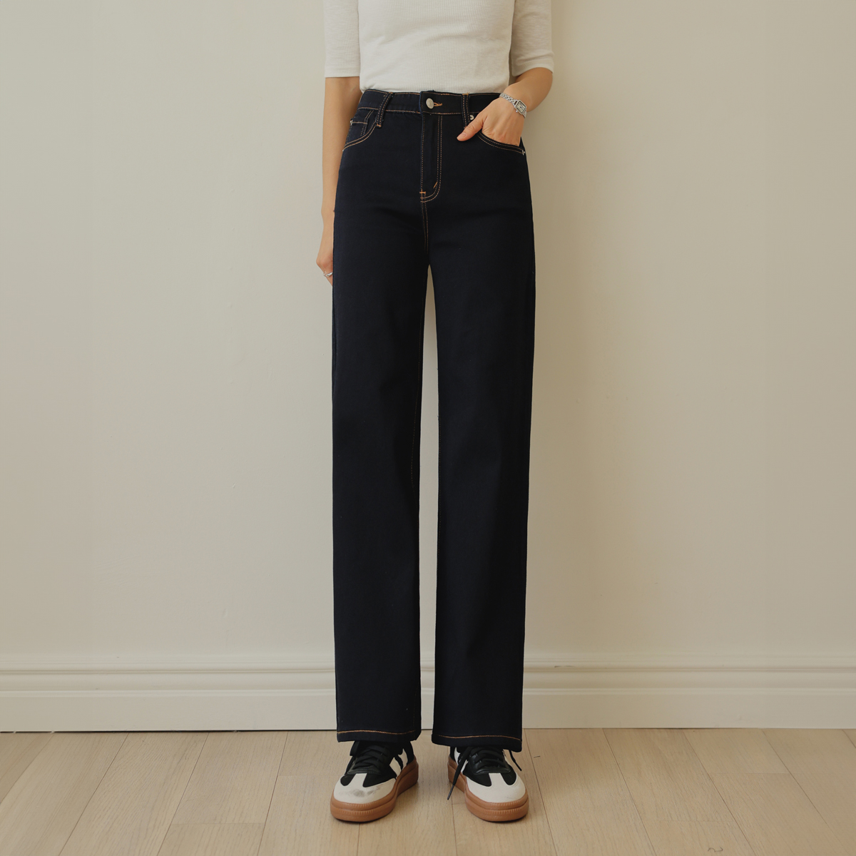 Jelly Tension Semi-Wide Deep Denim Pants