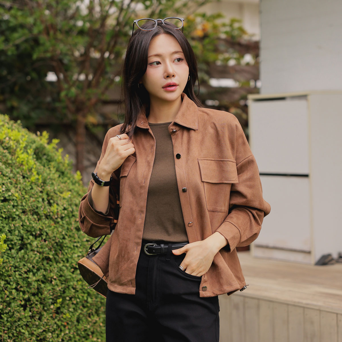 Flap pocket string shirt jacket
