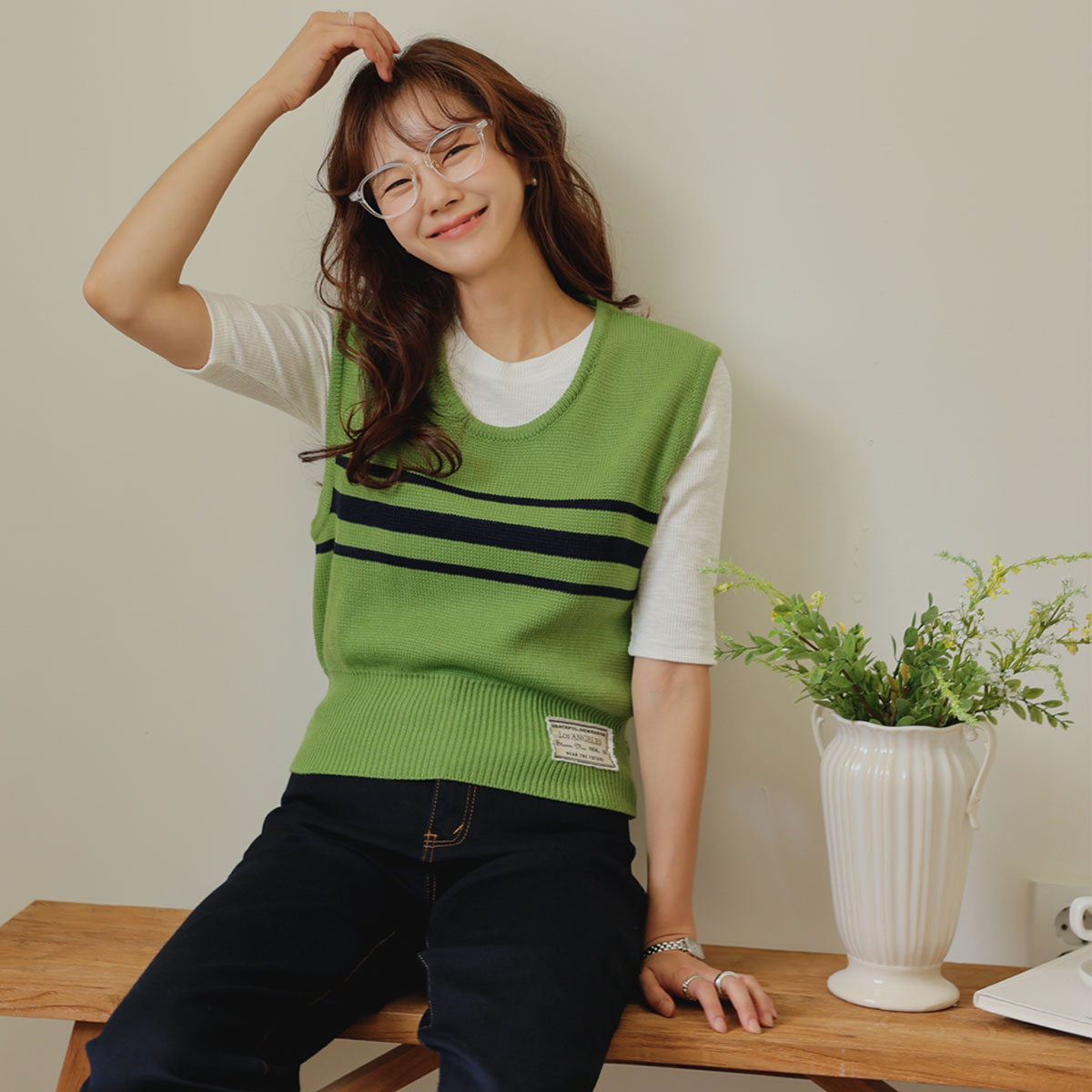 Labeled Striped Knit Vest