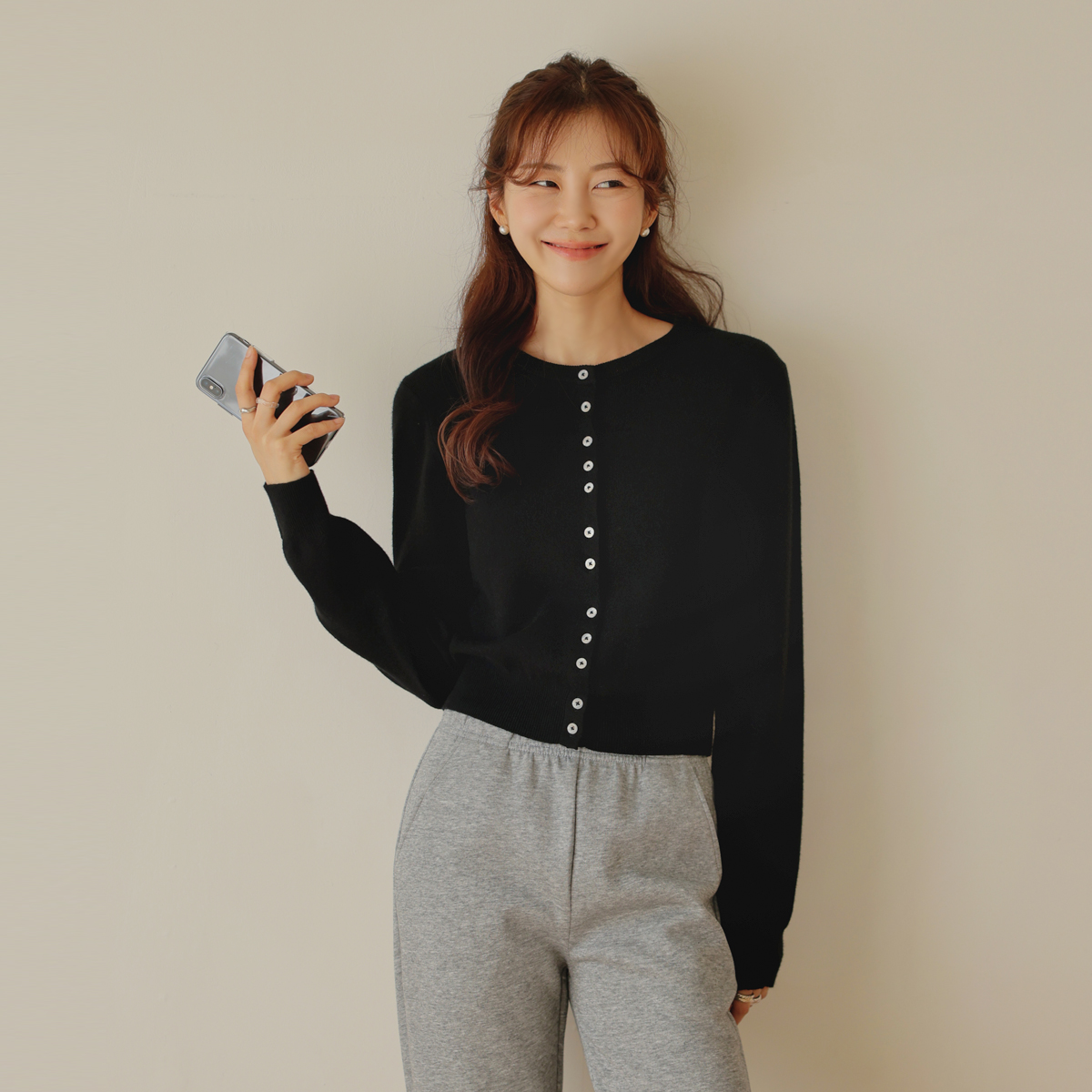 Soft-washed hairy button-down knit