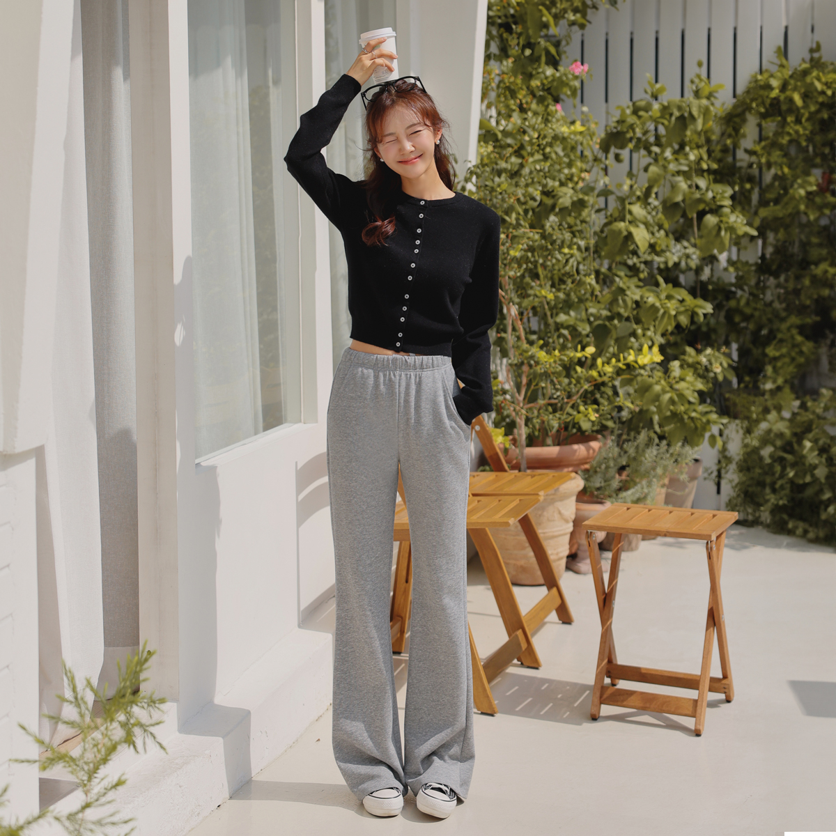 Soft-washed hairy button-down knit