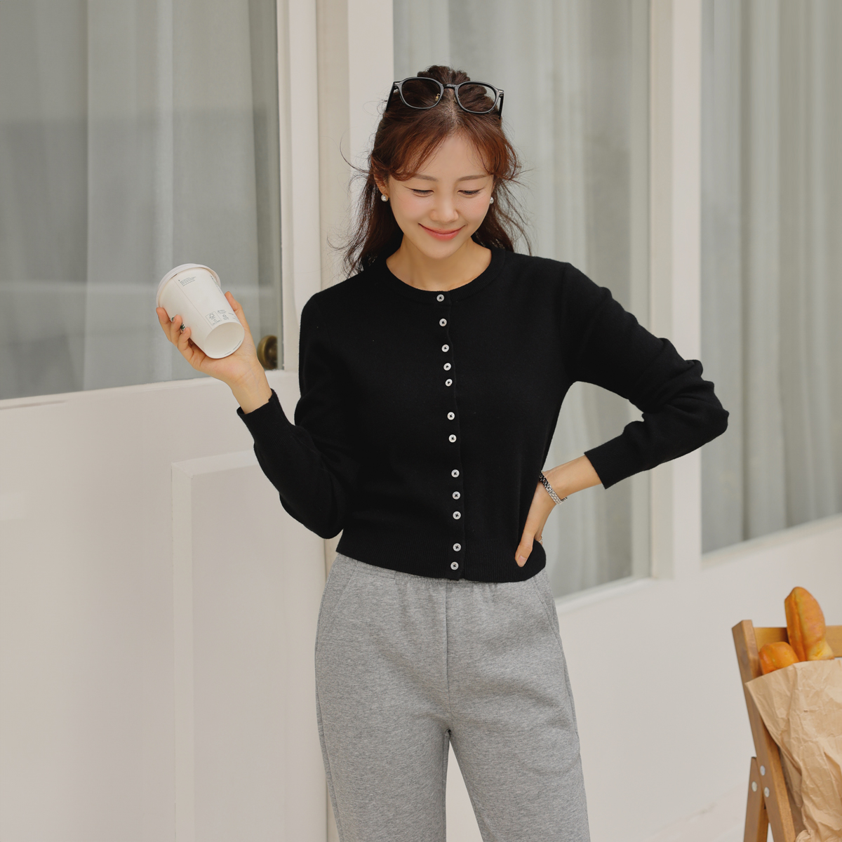 Soft-washed hairy button-down knit