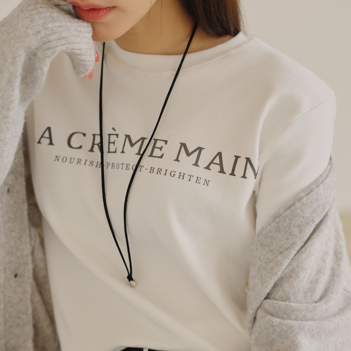 Creamy peach fleece short-sleeved t-shirt
