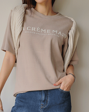 Creamy peach fleece short-sleeved t-shirt