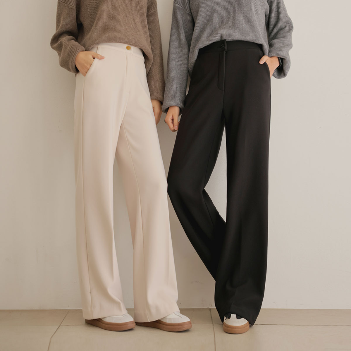 <b>[Made]</b> Mochi chewy banding wide slacks (ver. Mink)