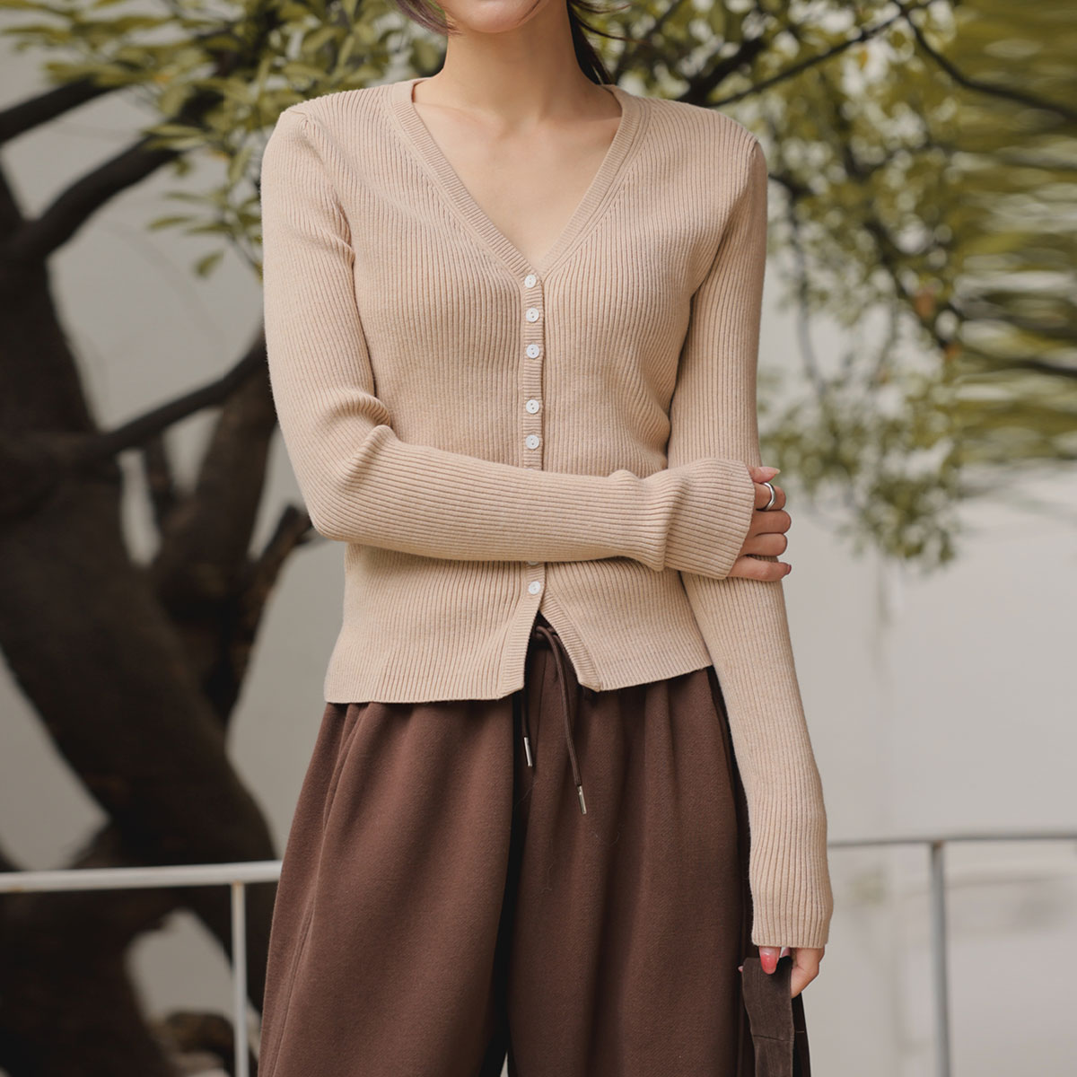 Slim Fit V-neck knit with a button closure