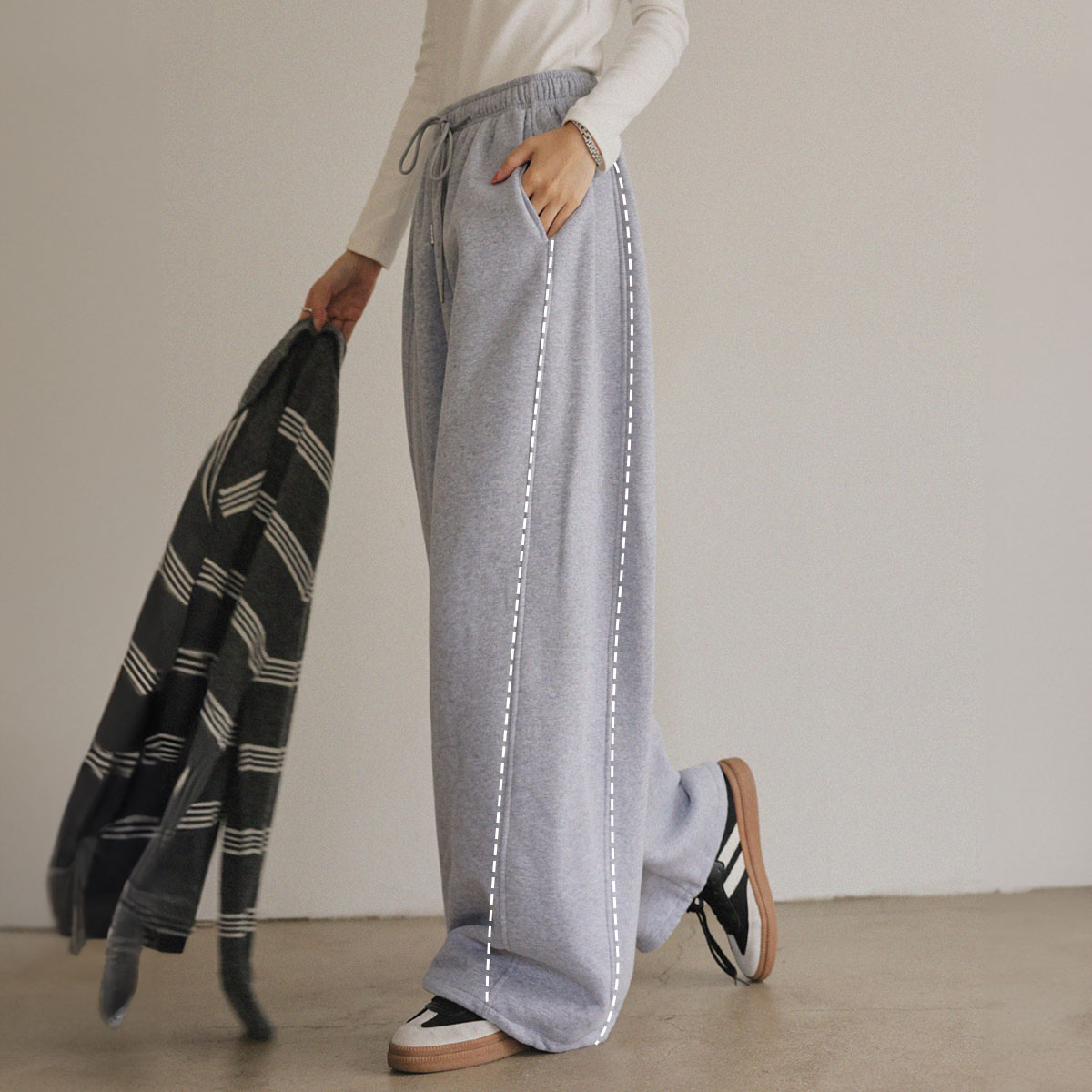 3-type optical illusion bonded fleece training pants