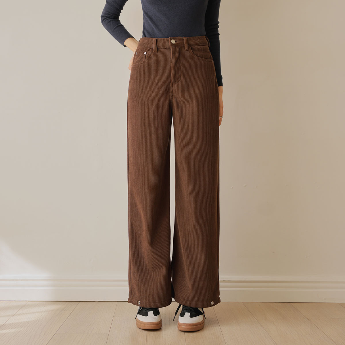 3TYPE Corduroy Snap Button Raised Wide Pants