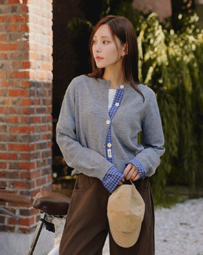 Lowell check color block knit