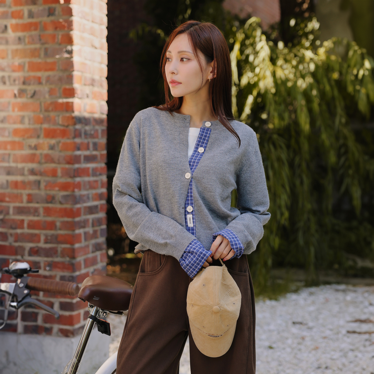 Lowell check color block knit