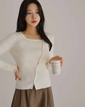 Diagonal button-down ribbed knit