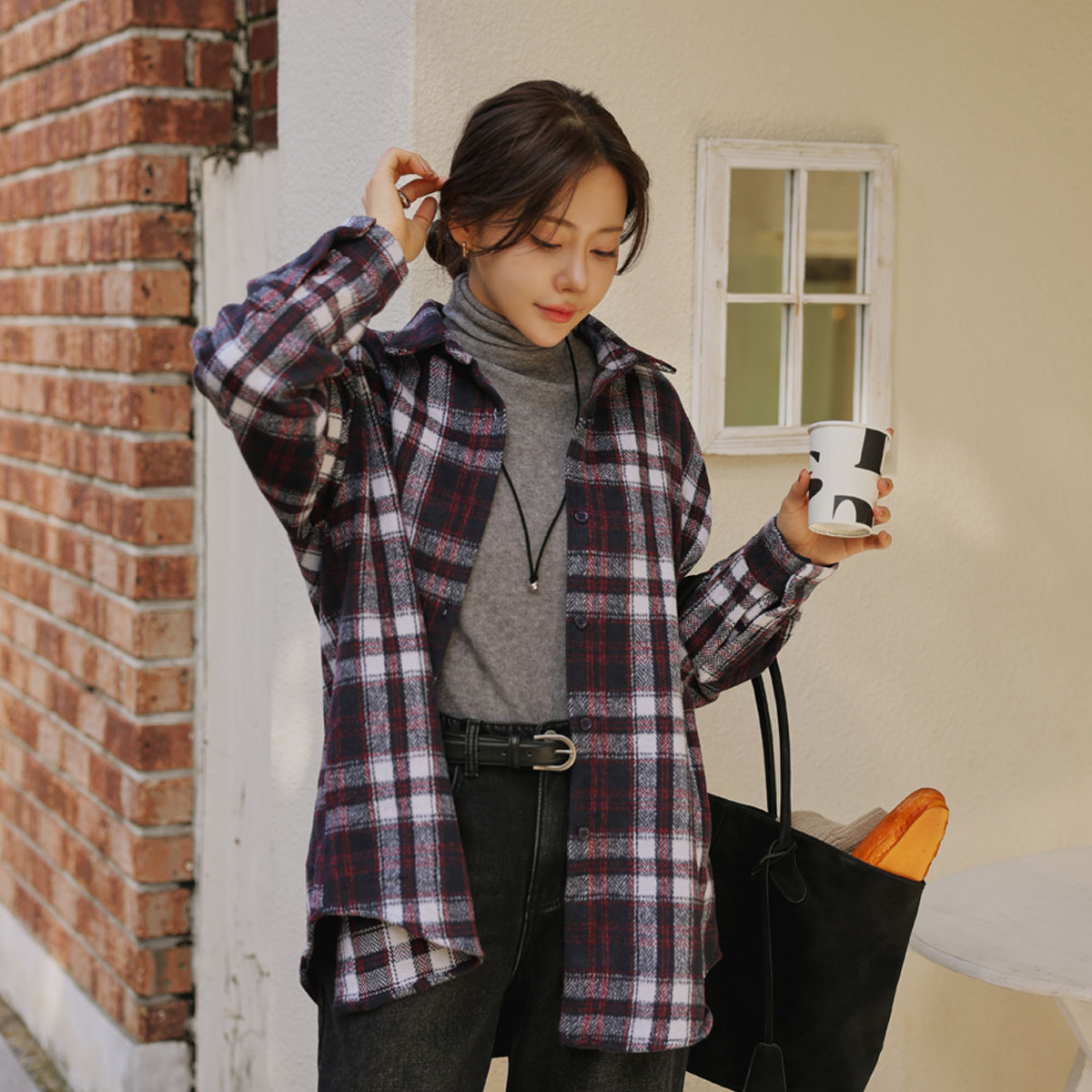 <b>[Made]</b> Fluffy check loose fit shirt