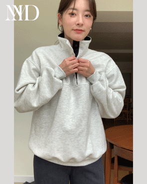 <b>[Made]</b> Loose fit color block collar semi-open fleece man-to-man