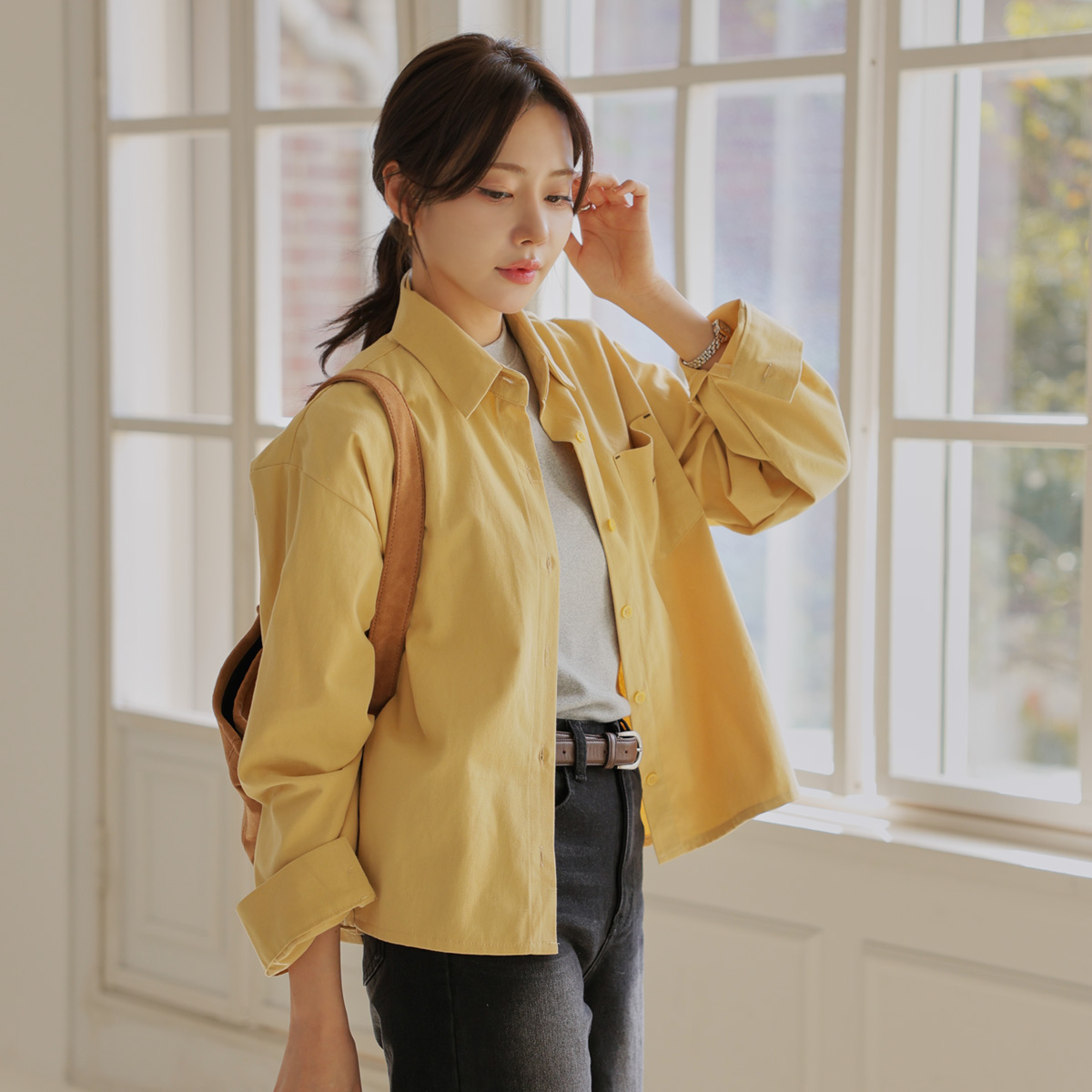 Font embroidered fleece shirt