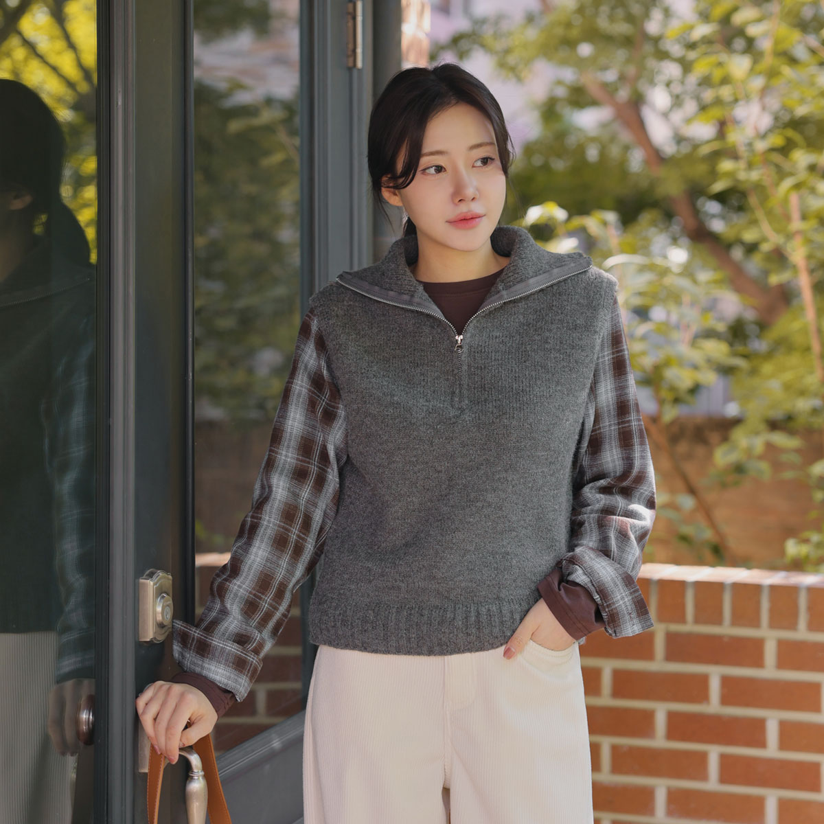 Check layer zip knit