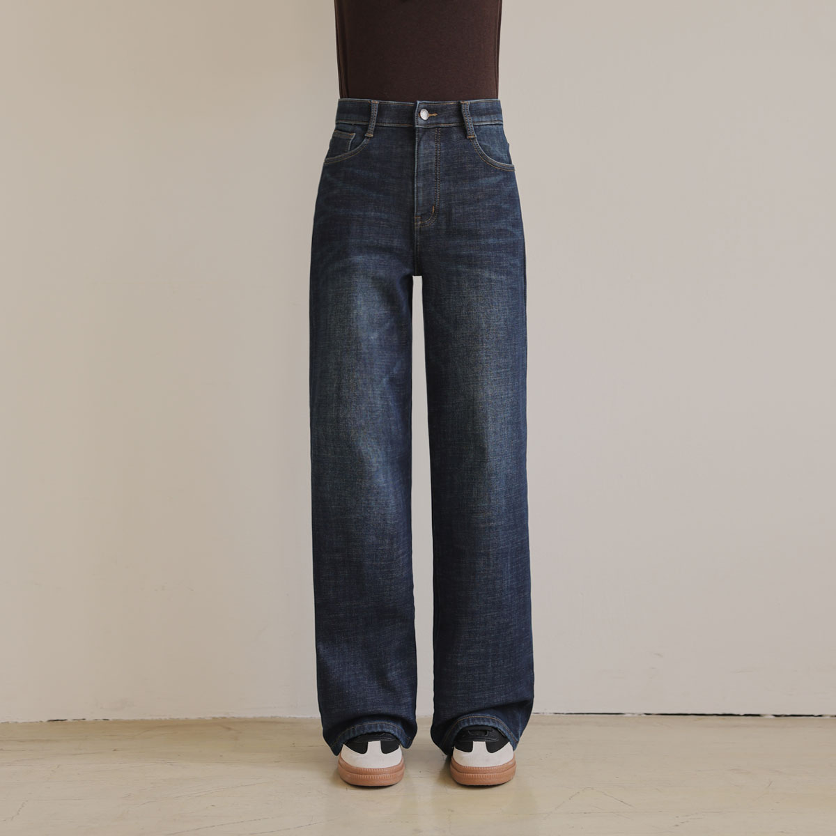 2TYPE Jelly Tension Soft Raised Fleece Wide Denim Pants