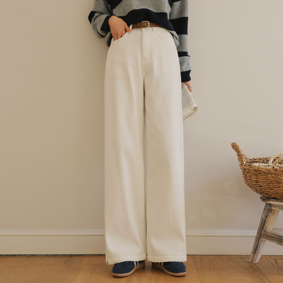 3TYPE snap button bonded fleece wide pants