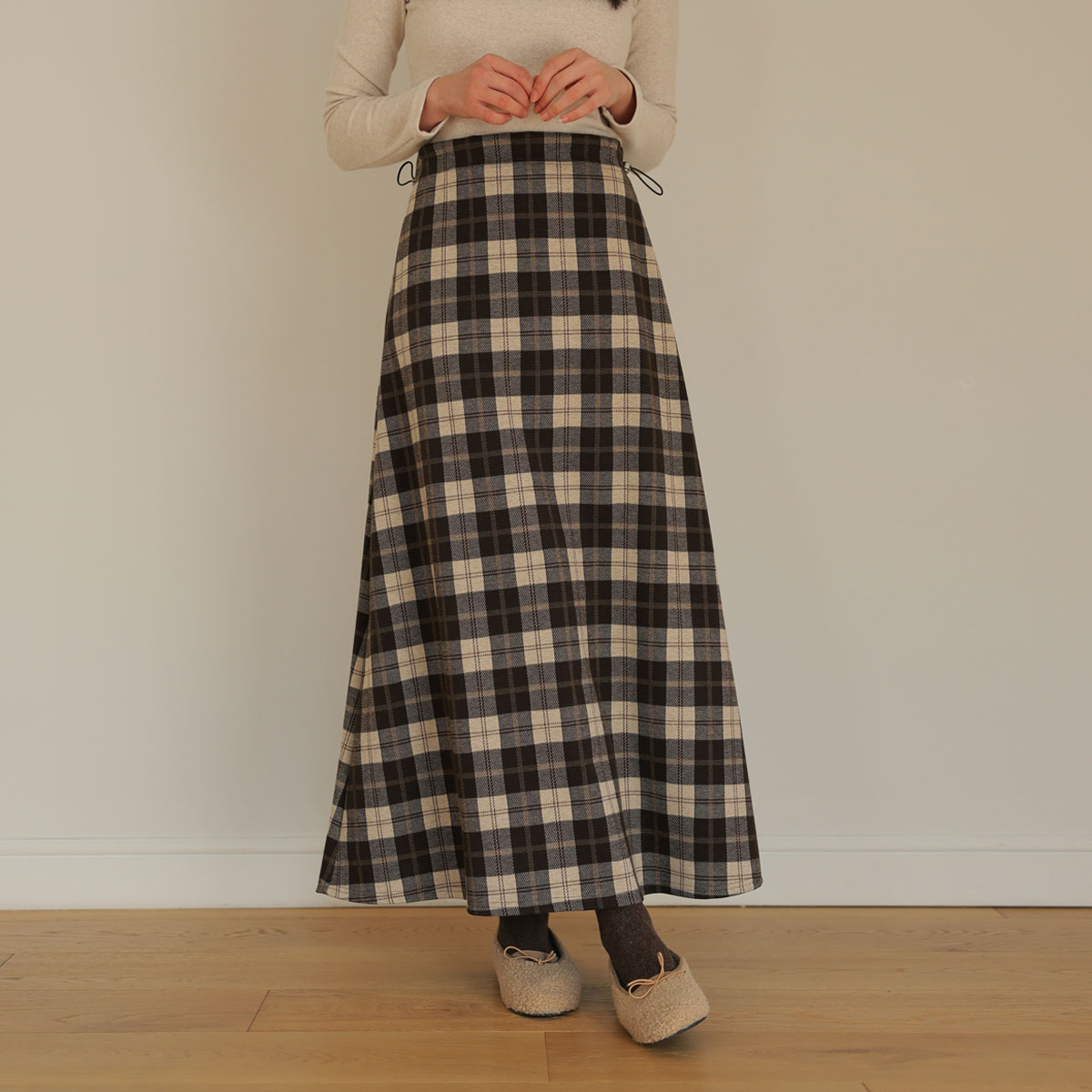 <b>[Made]</b> Spandex Good Check Aline Rong Skirt