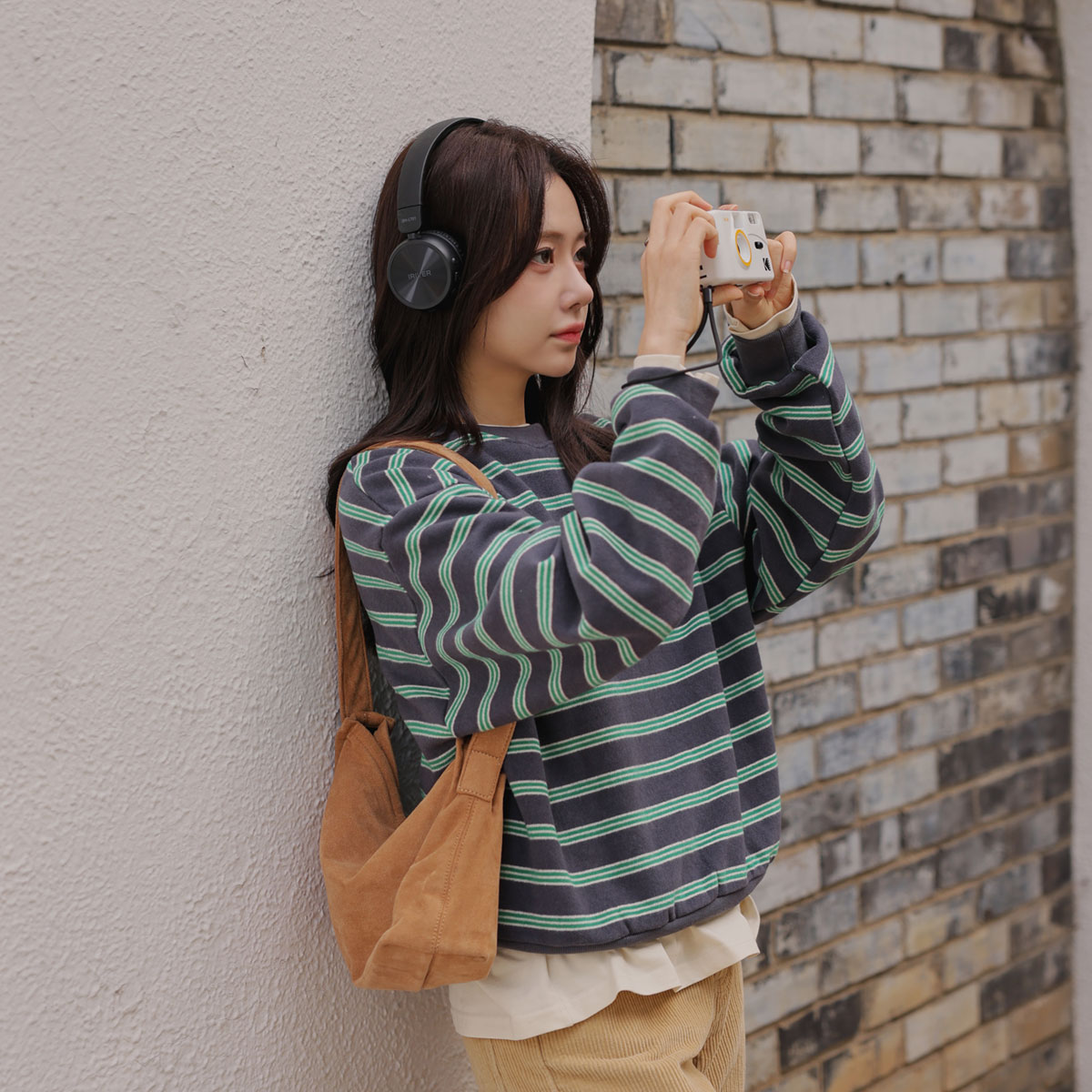 Stripe sheepskin man-to-man tee