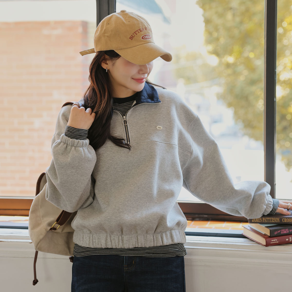 pendant half-zip fleece man-to-man tee