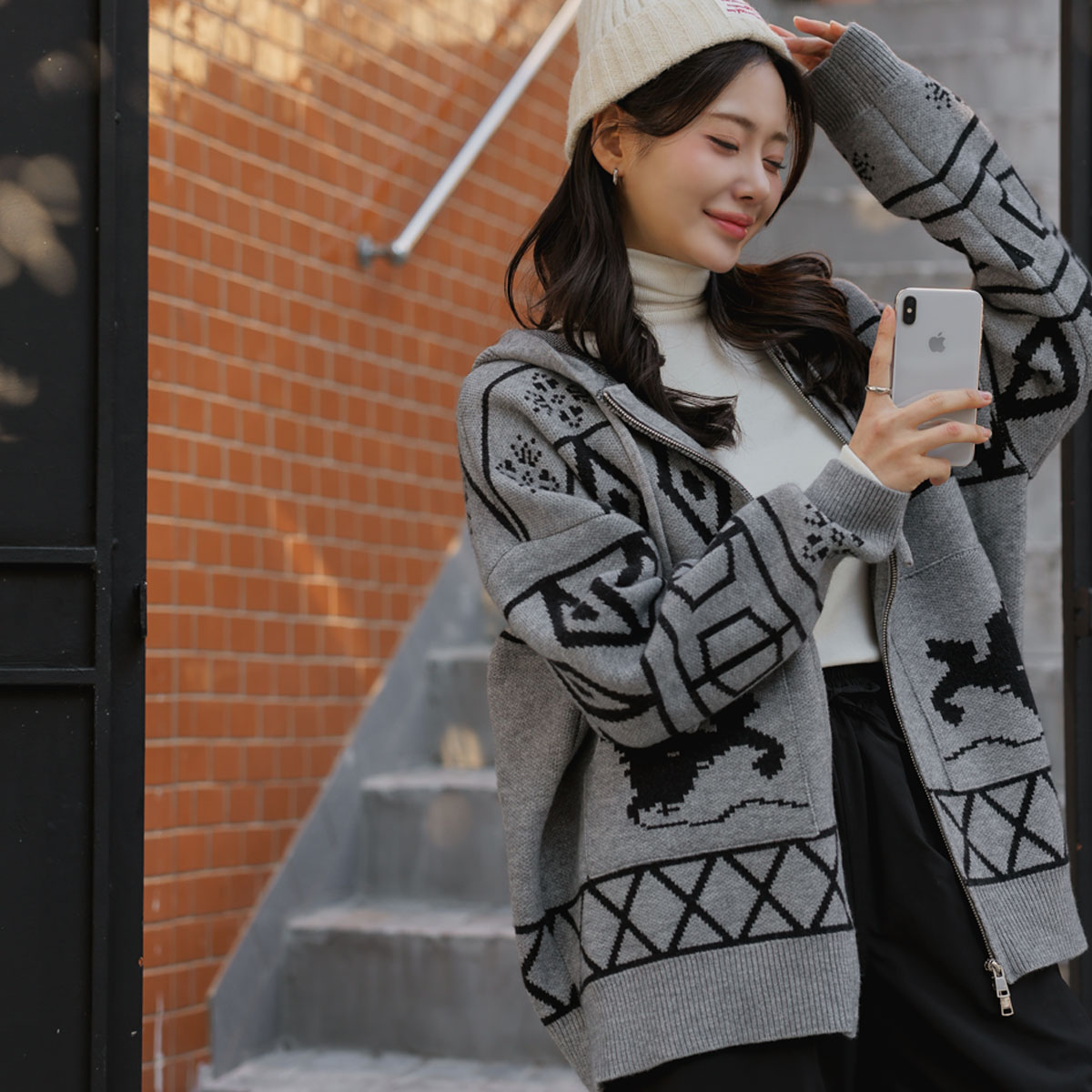 Blend Nordic Hooded Zip-Up Knit