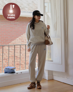 Ribbon hood napping top and bottom set