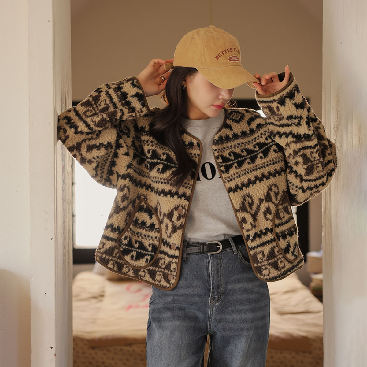 Ethnic fur fleece jumper