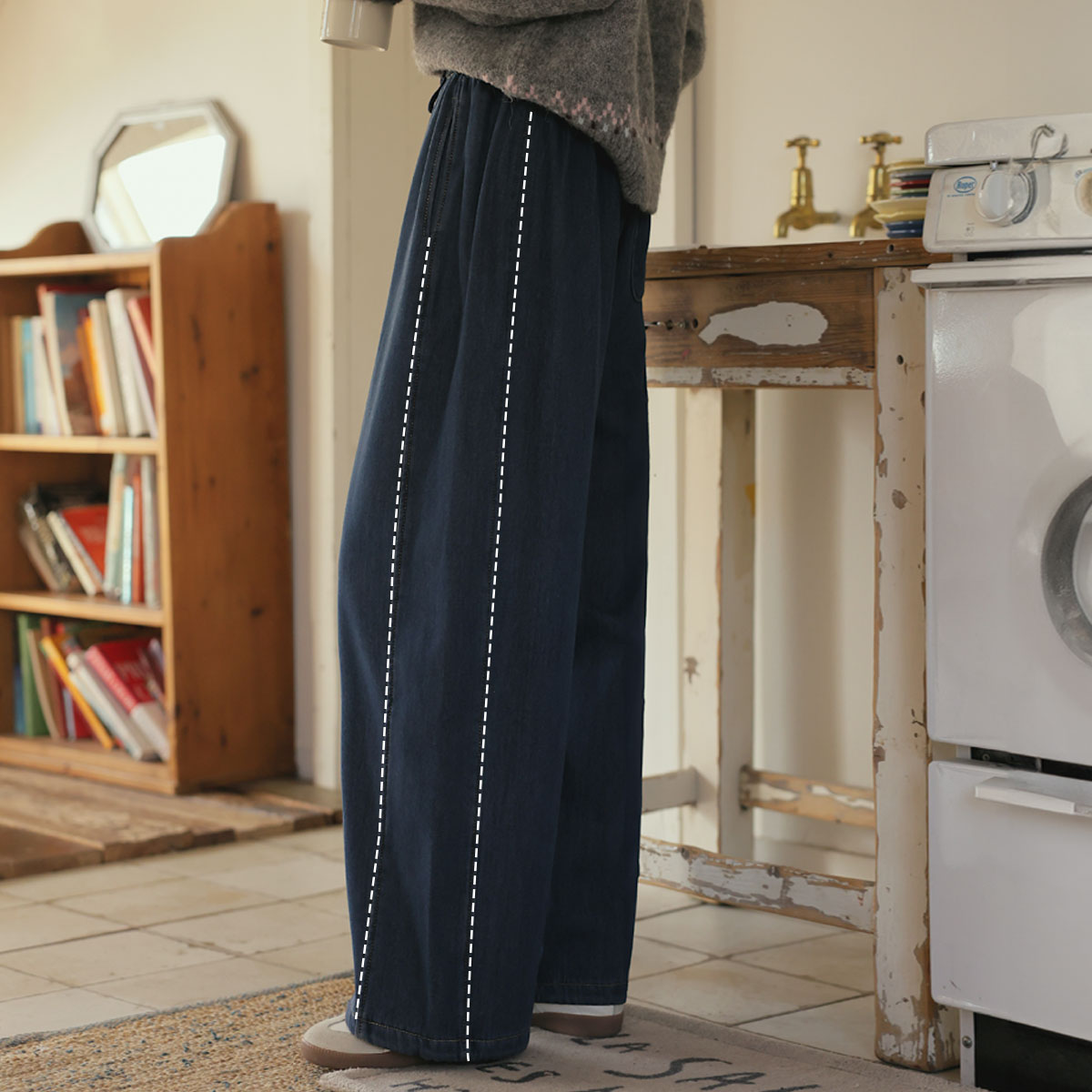 3TYPE Bonding Raised Fleece Banding Denim Wide Pants