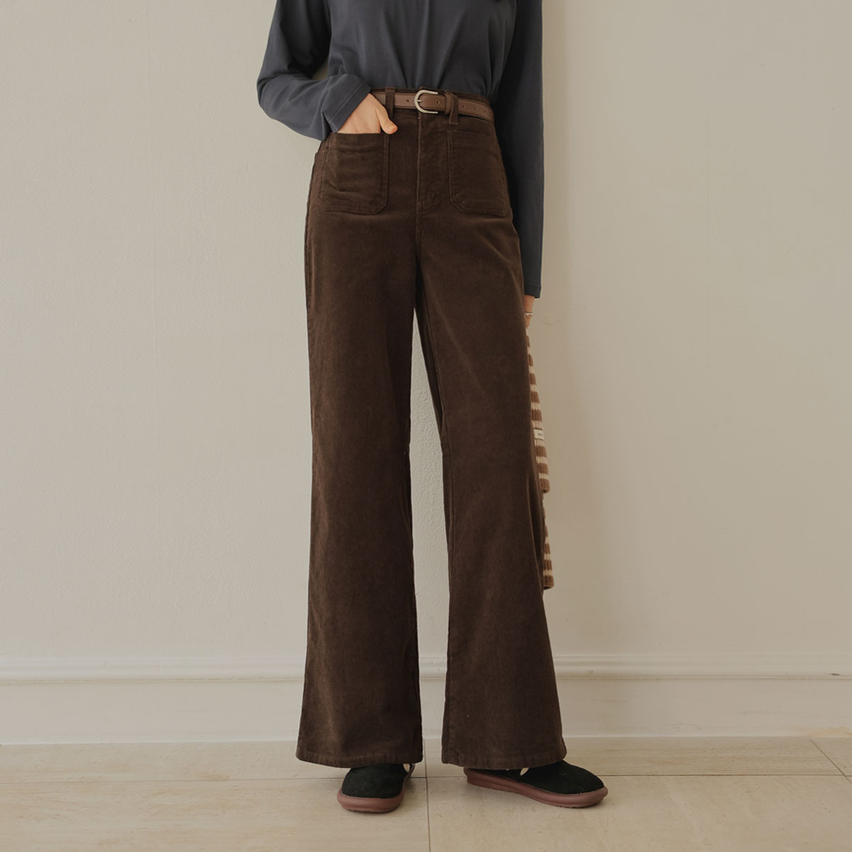 Square pocket spandex bootcut corduroy pants