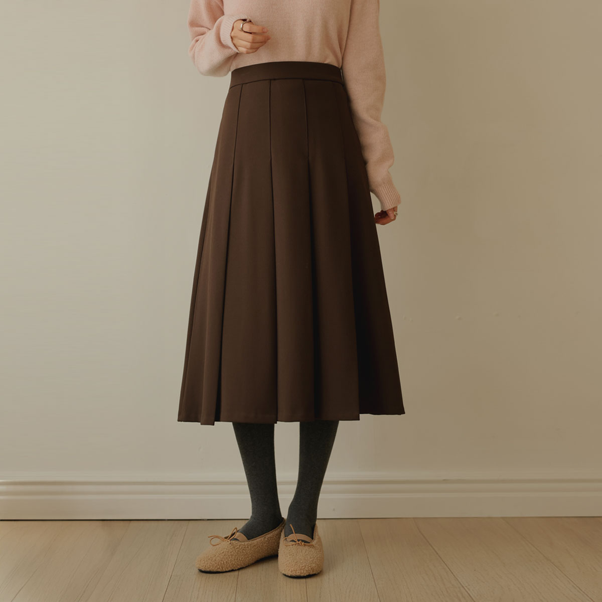 Pleated banding fleece skirt
