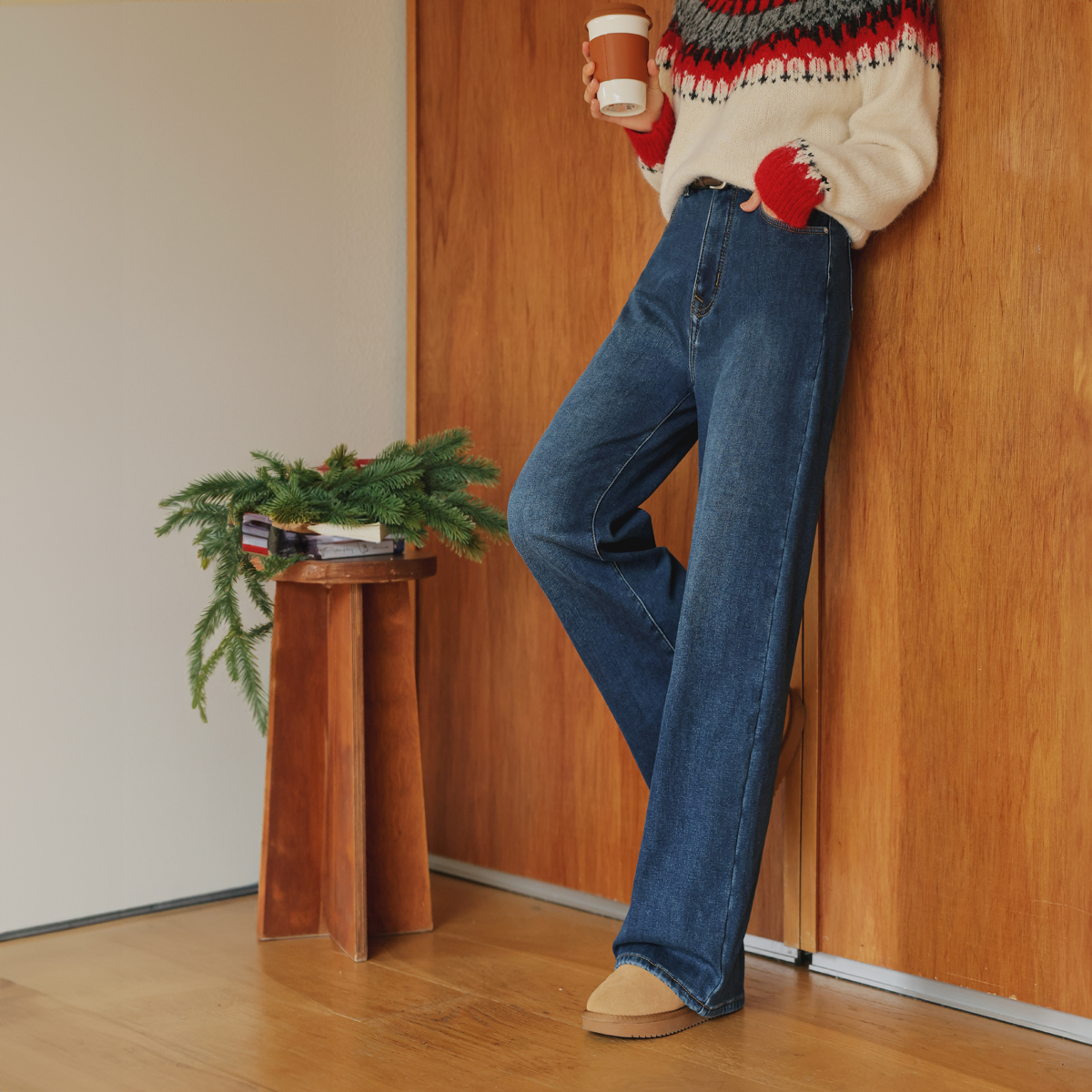 <b>[Made]</b> Real Elastic Tension Wide Raised Fleece Denim Pants