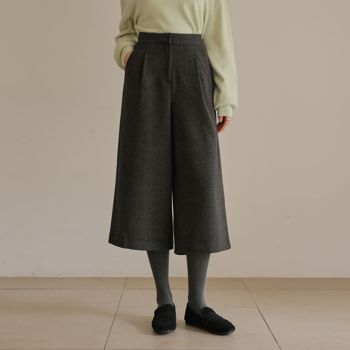 Herringbone wool culottes