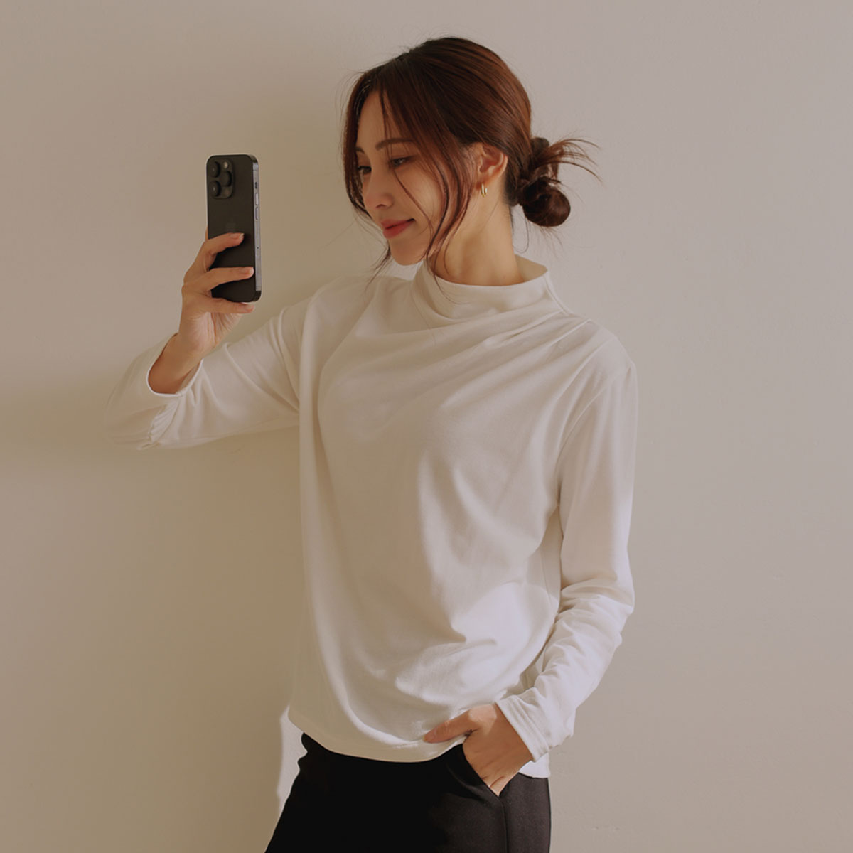 Pintuck shirring fleece t-shirt