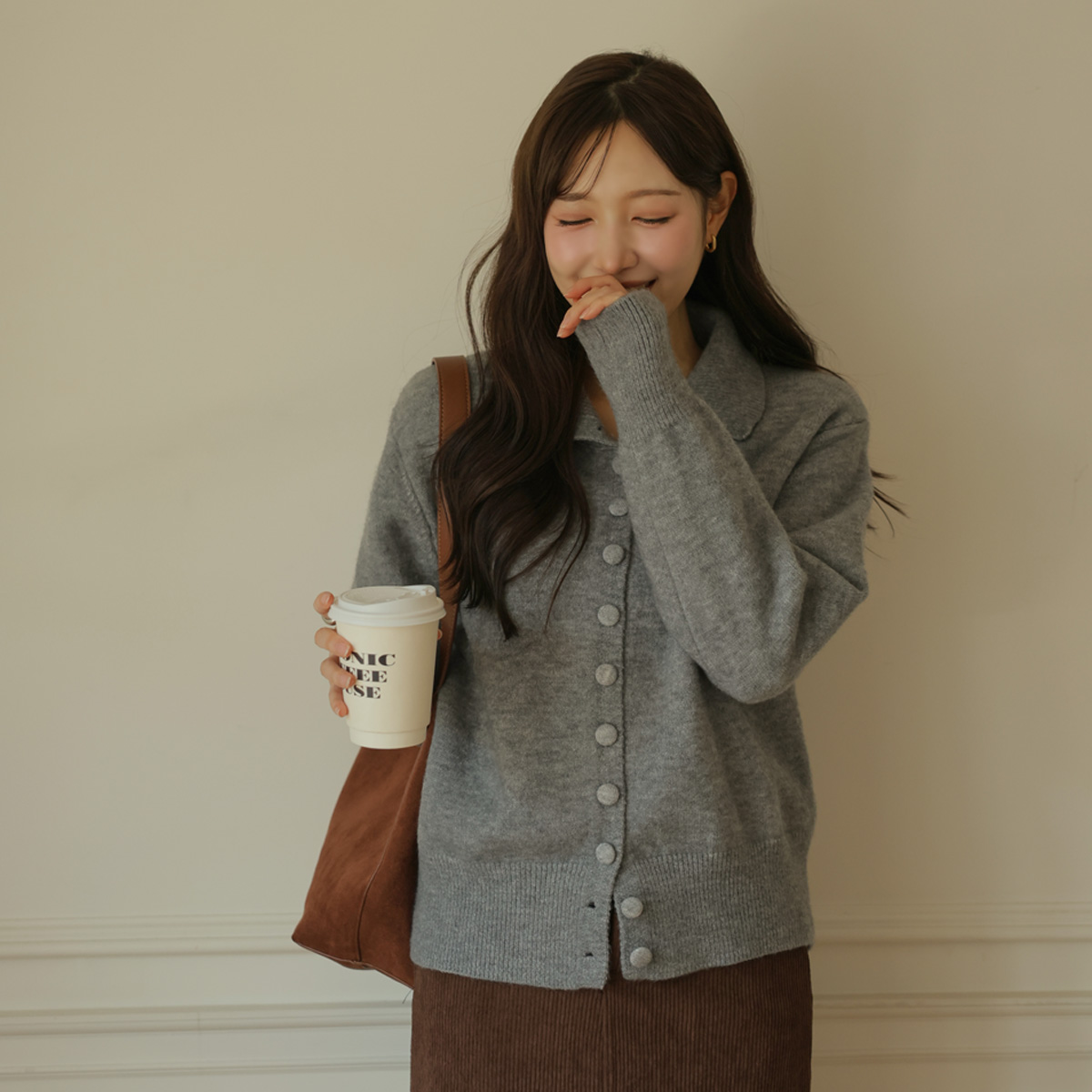 Cotton candy button high neck cardigan