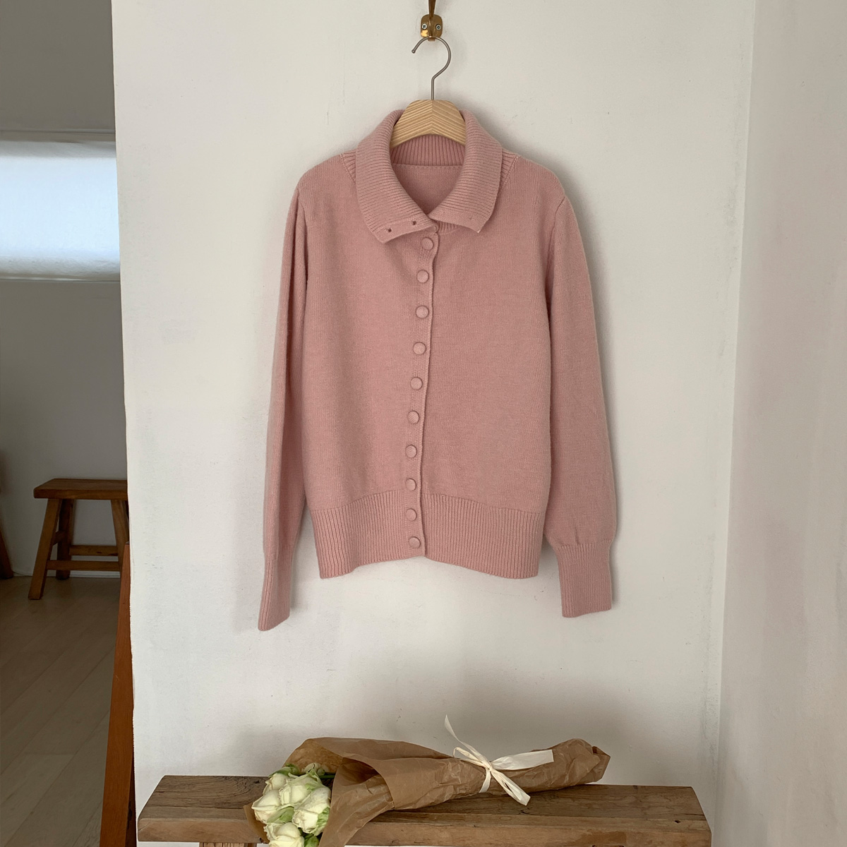 <b>[Limited Quantity SALE]</b> Cotton Candy Button High Neck Cardigan