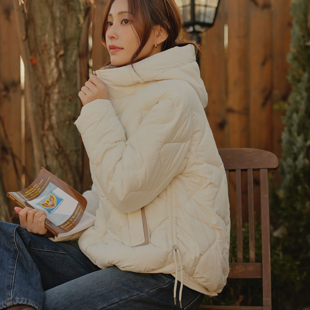 Color-block string hooded padding